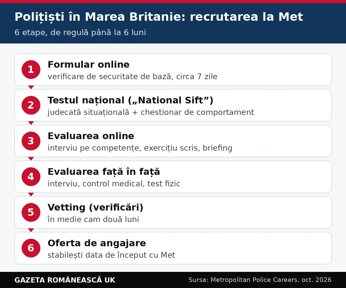 Polițiști în Marea Britanie: cele 6 etape ale recrutării în Met Police