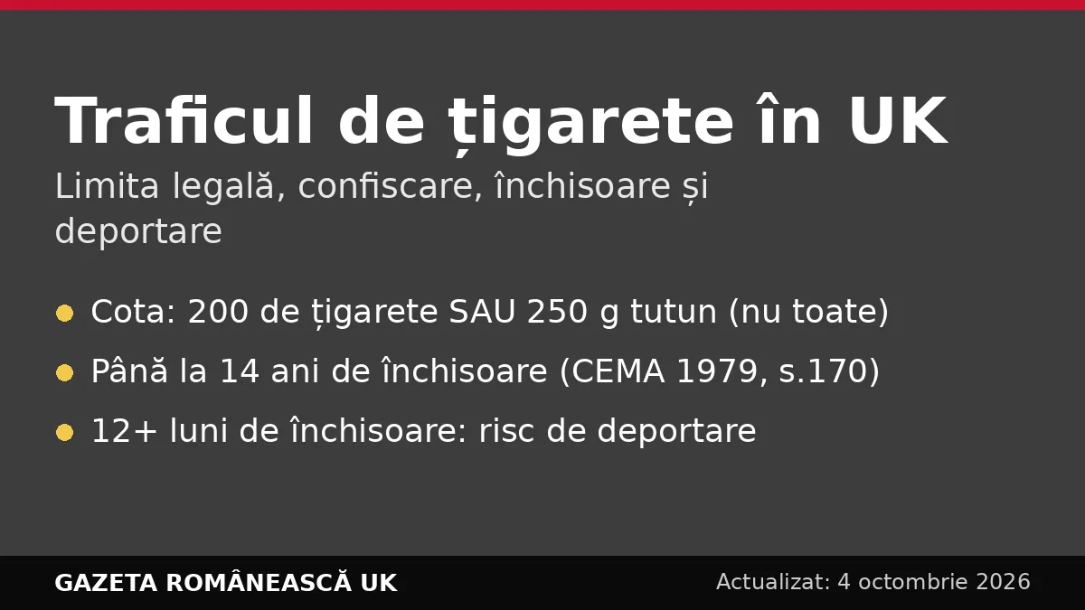 Traficul de țigarete în UK: limita legală, confiscare, închisoare și deportare