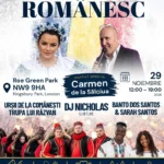 Afișul oficial Festivalul Românesc la Londra, Ediția a IV-a, 29 noiembrie 2026, Roe Green Park NW9 9HA, cu Carmen de la Sălciua